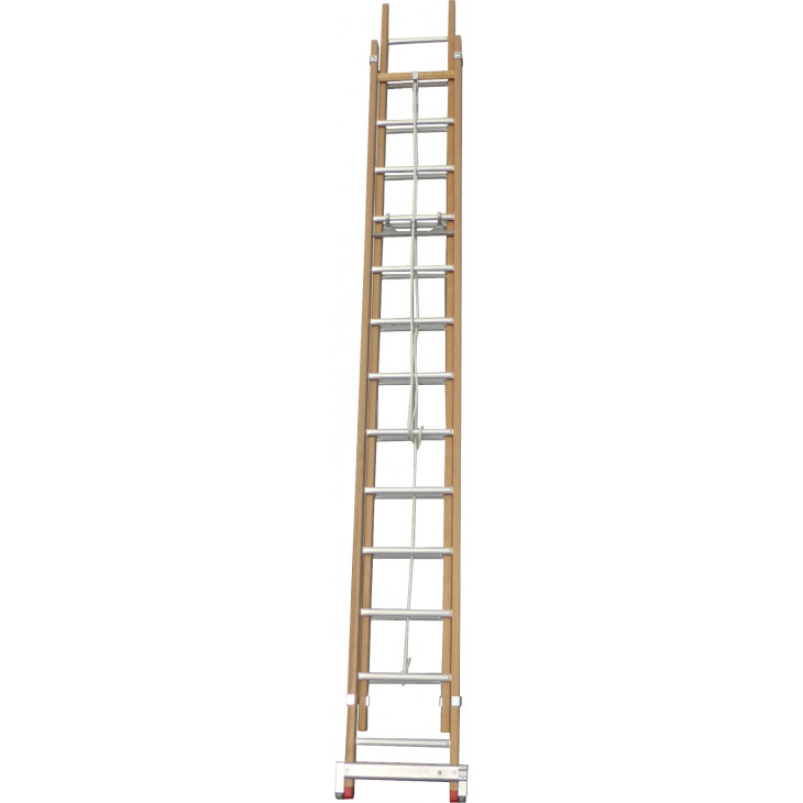 Echelle coulisse 2 plans montants bois échelons alu longueur pliée 354 cm -  longueur dépliée 590 cm avec stabilisateur