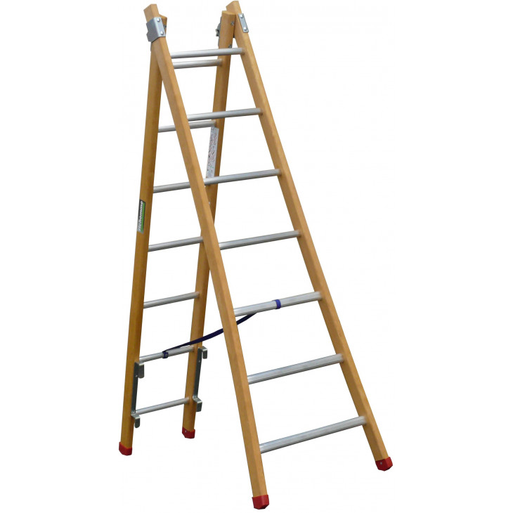 Echelle transformable 2 plans montants bois échelons alu longueur pliée 198 cm -  longueur dépliée 302 cm