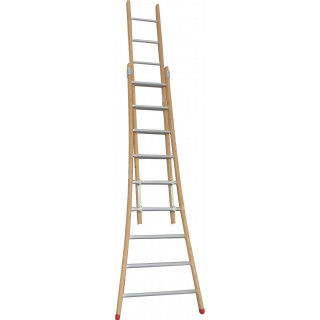 Echelle coulisse à main 2 plans  montants bois échelons alu longueur pliée 198 cm -  longueur dépliée 302 cm base évasée