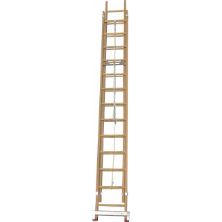 Echelle coulisse 2 plans montants bois échelons bois longueur pliée 484 cm -  longueur dépliée 825 cm avec stabilisateur