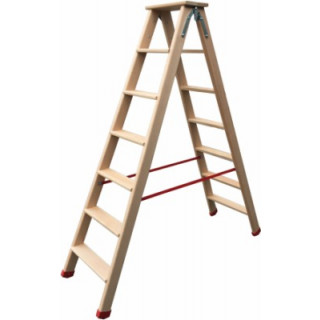 Echelle double marches plates bois 6 marches + tablette 