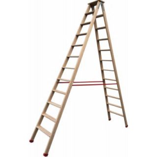 Echelle double marches plates bois 11 marches + tablette 