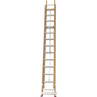 Echelle coulisse 2 plans montants bois échelons alu longueur pliée 406 cm -  longueur dépliée 690 cm avec stabilisateur