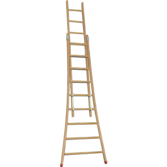 Echelle coulisse à main 2 plans  bois longueur pliée 198 cm -  longueur dépliée 302 cm base évasée