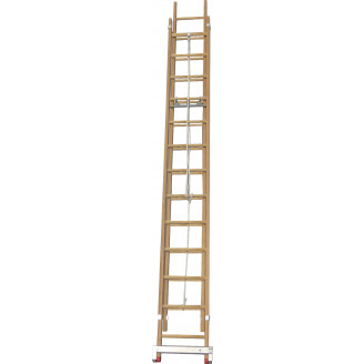 Echelle coulisse 2 plans montants bois échelons bois longueur pliée 536 cm -  longueur dépliée 925 cm avec stabilisateur