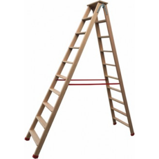 Echelle double marches plates bois 9 marches + tablette 