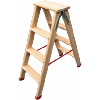 Echelle double marches plates bois 3 marches + tablette 