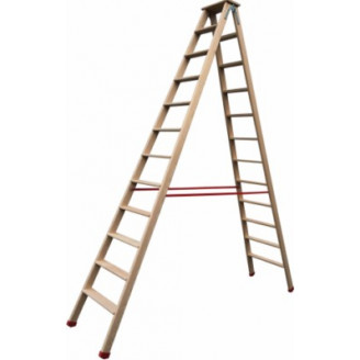 Echelle double marches plates bois 11 marches + tablette 