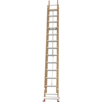 Echelle coulisse 2 plans montants bois échelons alu longueur pliée 354 cm -  longueur dépliée 590 cm avec stabilisateur