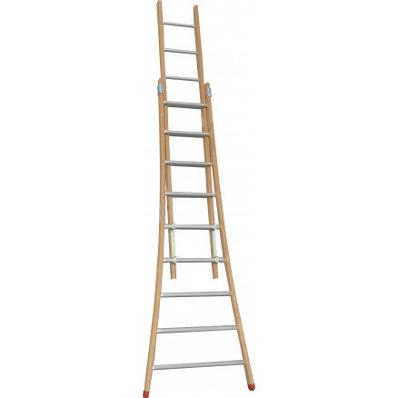 Echelle coulisse à main 2 plans  montants bois échelons alu longueur pliée 354 cm -  longueur dépliée 588 cm base évasée