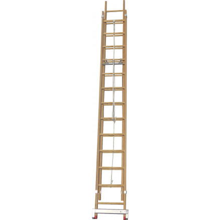 Echelle coulisse 2 plans montants bois échelons bois longueur pliée 302 cm -  longueur dépliée 485 cm avec stabilisateur