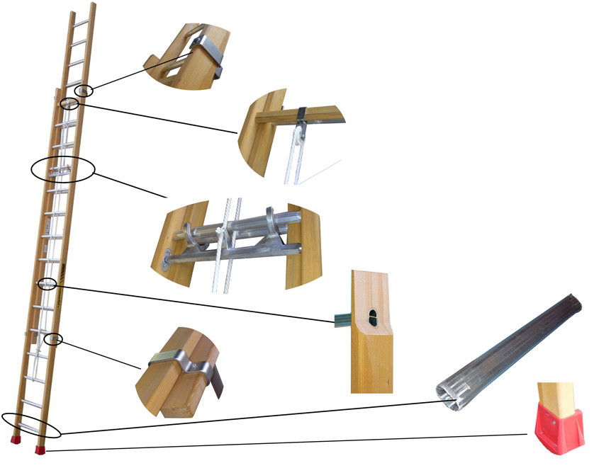 échelles coulissante en bois et aluminium